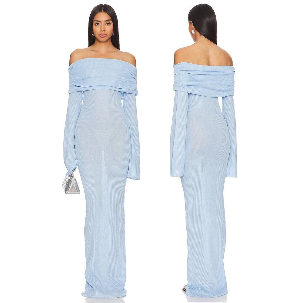 SEROYA Galleria Ribbed Maxi Dress Off The Shoulder Knit Party Beachy Resort XS